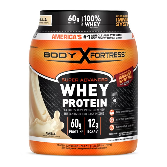 Body Fortress Whey Protein Vanilla 1.74lb 60g Protein Powder
