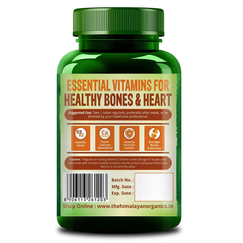 Himalayan Organics Vitamin D3 600IU with K2 as MK7 supplement (120 Veg Tablets) gallery