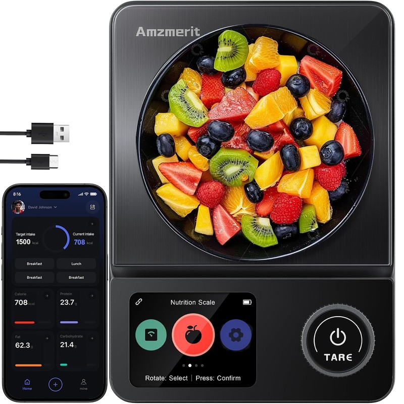 Amzmerit Smart Food Kitchen Scale with Nutritional Calculator, Compact, Black