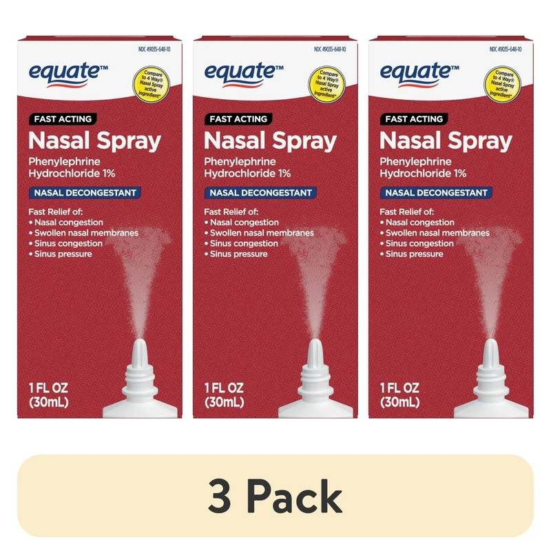 (3 pack) Equate Fast Acting Nasal Spray, Phenylephrne HCl 1%, 1 fl oz