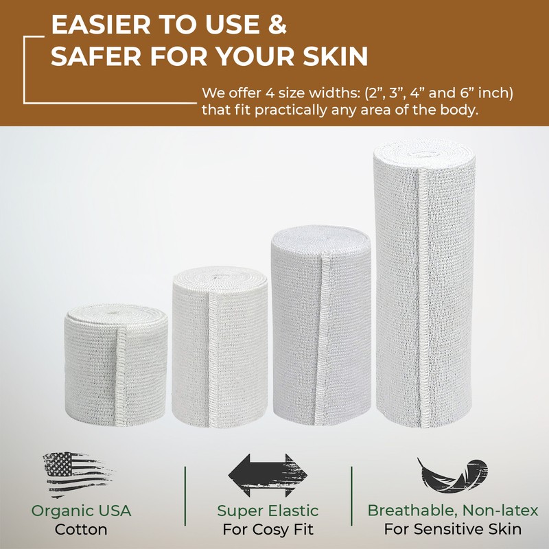 Nexskin Cotton Elastic Bandages Compression Body Wrap, Hook & Loop, Beige/White gallery