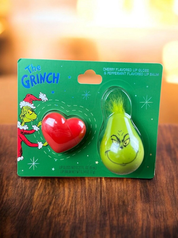 Taste Beauty x Dr. Seuss Grinch Lip Gloss & Balm 2-Pack Cherry & Peppermint.