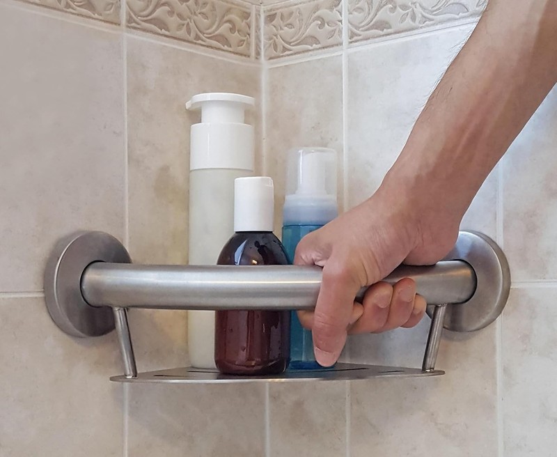Plus 2-in-1 Corner Shelf & Grab Bar 9.5" inch ADA Compliant Wall-Mounted gallery