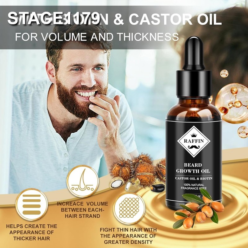 Kit Crecimiento de Barba con Aceite de Biotina y Masajeador Profesional Premium gallery
