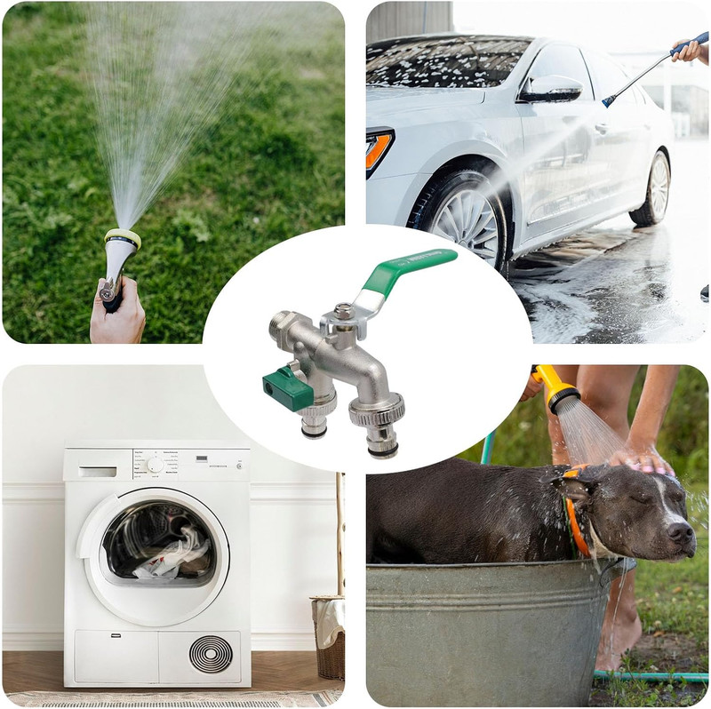 Outdoor Double Taps Water Faucet,1/2 Inch NPT Garden Hose Splitter 2 Way Wall Mo gallery