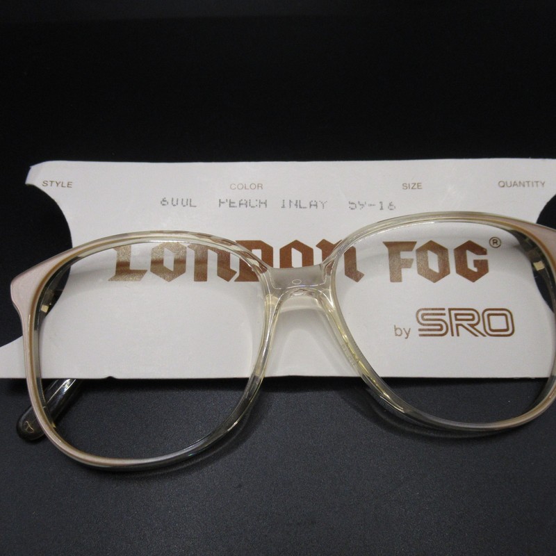 Vintage London Fog Eyeglass Frames Clear Peach Inlay 54-16 SRO USA New Old Stock