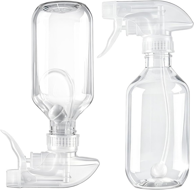 2 Pack 360° Spray Bottles, 10 Oz Plastic Small Containers with Adjustable Spray