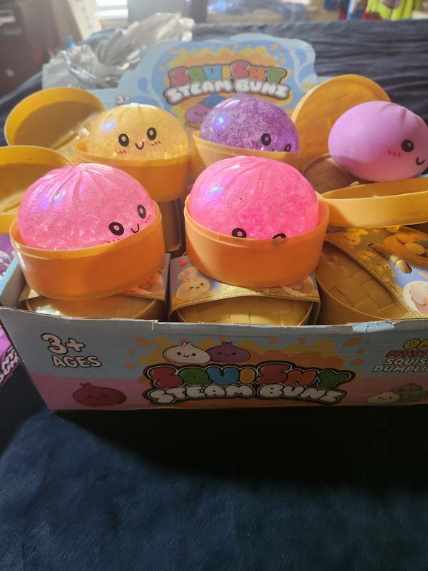 Scented Steam Bun Squeeze Ball Stress Reliever Gel 4in Pink Yellow Purple