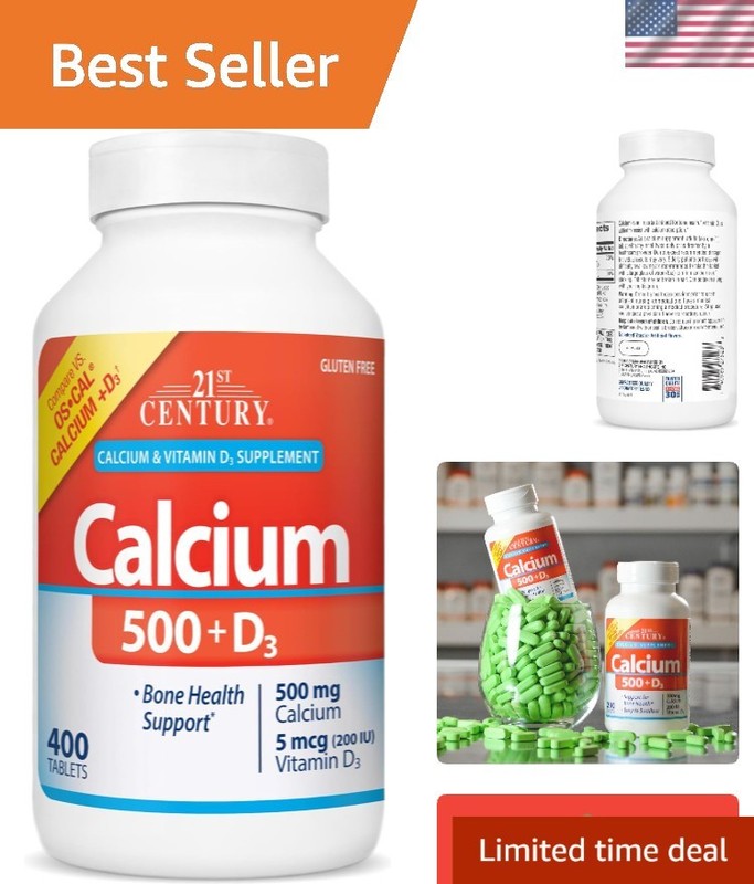 Calcium 500 mg + Vitamin D3 Tablets, 400 Count for Strong Bones