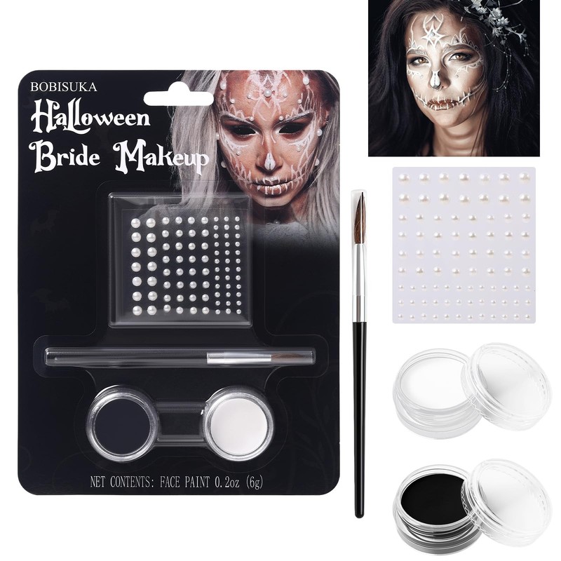 BOBISUKA Black & White Face Paint Kit, Halloween Makeup Kit Multicolor