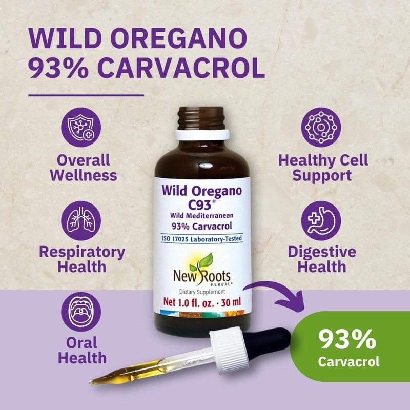 New Roots | Wild Oregano Oil Drops, C93 | 93% Carvacrol 1 Fl Oz (Pack of 1) gallery