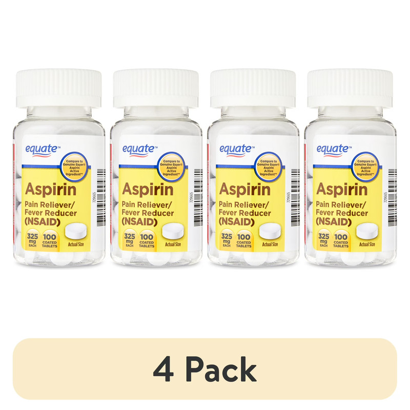 4pk Equate Aspirin 325mg 100ct Pain Reliever Compare to Genuine Bayer Aspirin