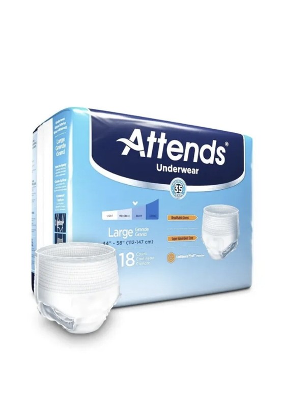 Attends Adult Unisex Underware Diapers Size Large 44″-58″ Heavy Absorbency