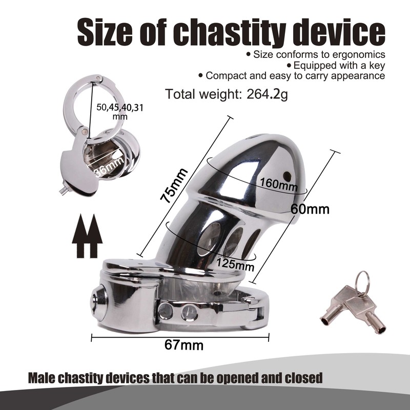 New Metal Chastity Cage Lockable Device Press Lock Penis Cage for Male Restraint gallery