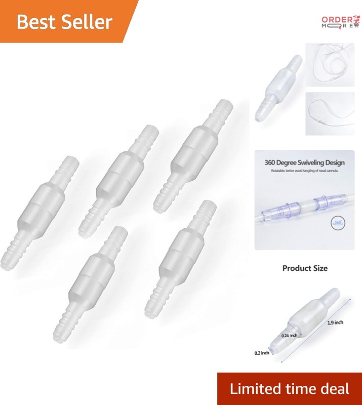 360-Degree Swiveling Oxygen Tubing Connector – 5 Count for Safety & Convenience