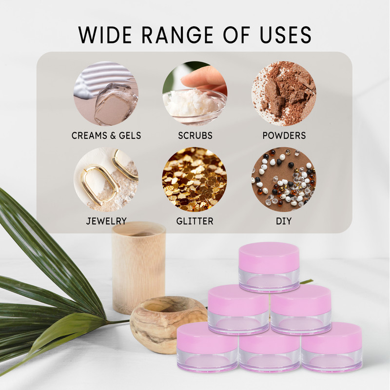 Beauticom® 5G/5ML (600 PCS) HQ Round Clear Plastic Refillable Jars w/ Pink Lids gallery