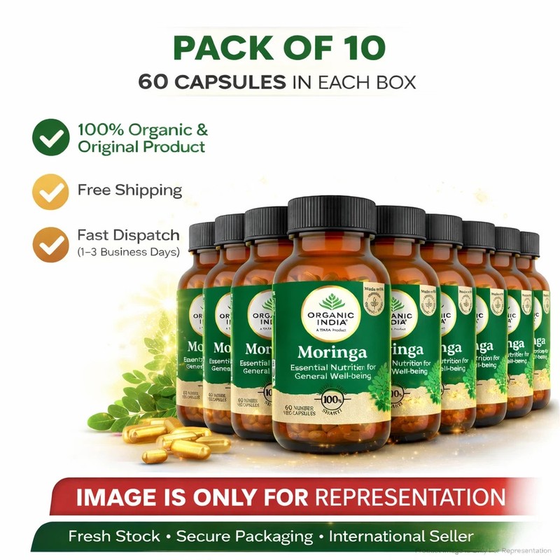 Organic India Moringa 60 Veg Capsules Ayurvedic Support energy Herbal 10 Pack