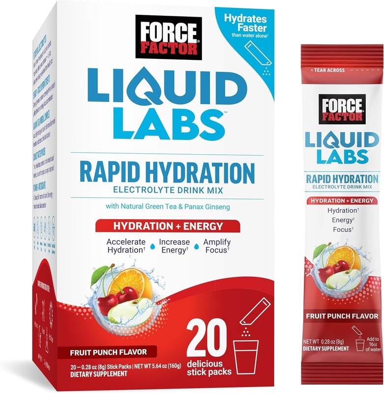 Force Factor Liquid Labs Energy Drink Electrolyte Powder Hydration Packets 10/26