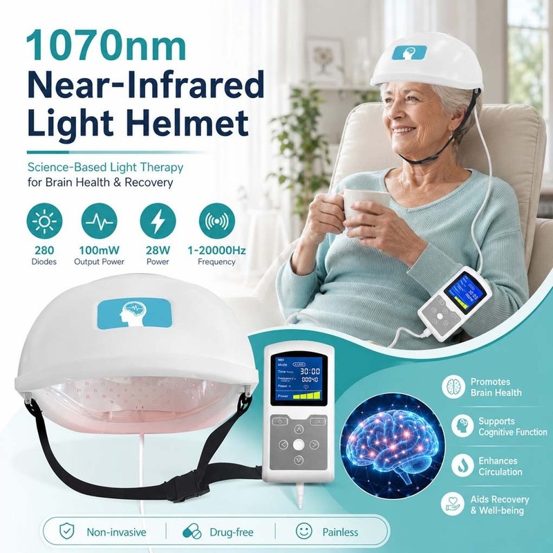 High Power 1070nm Photobiomodulation Near Infrared Light Helmet for Parkinson