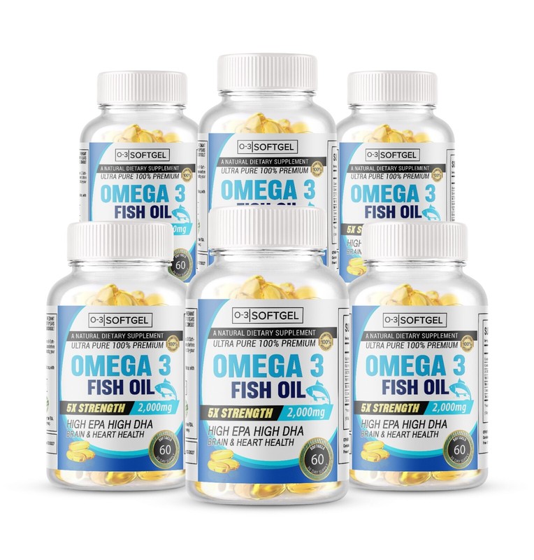 6 Bottle Omega 3 Fish Oil Softgels 3x Strength 2400mg EPA & DHA Highest Potency