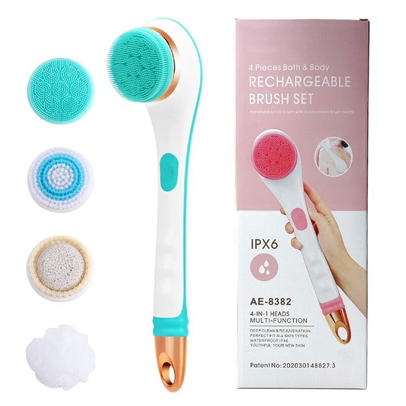 4-in-1 Electric Back Scrubber USB Rechargeable Waterproof 2 Speeds Shower