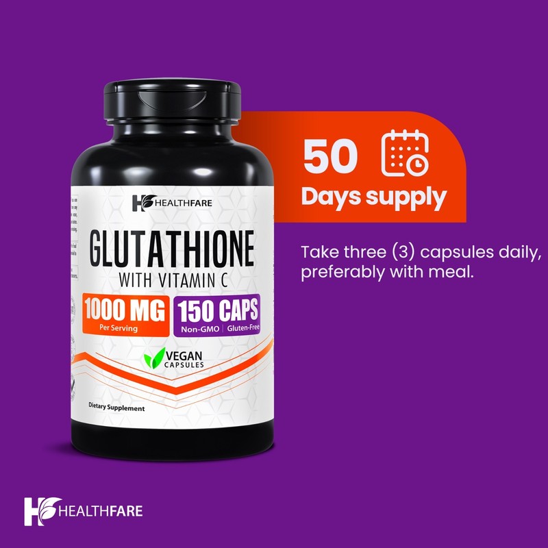 Healthfare Glutathione 1000mg GSH L-Glutathione Reduced 150 Capsules Antioxidant gallery