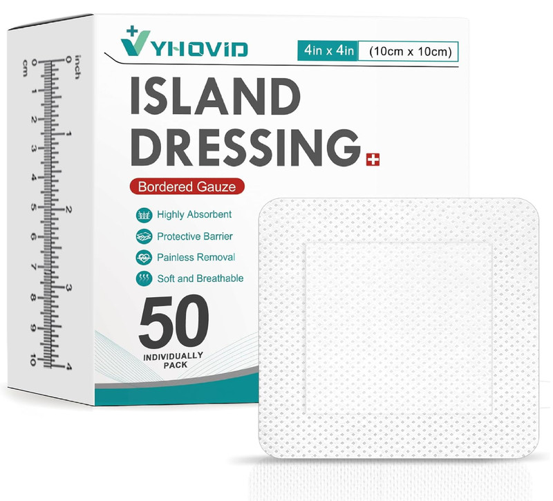50 Count Island Dressing Bordered Gauze 4″ x 4″, Gauze Pads Individually Wrapped