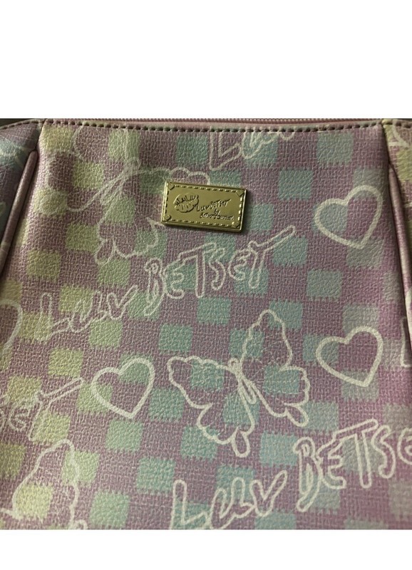 Betsey Johnson Pink Green White Makeup Bag Wristlet Pouch, Zipper Wrist Strap