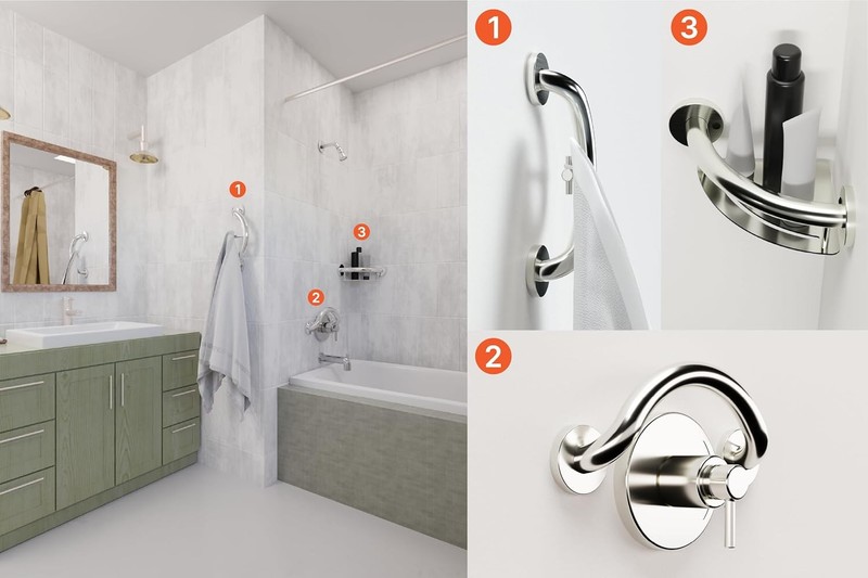 Plus 2-in-1 Corner Shelf & Grab Bar 9.5" inch ADA Compliant Wall-Mounted gallery