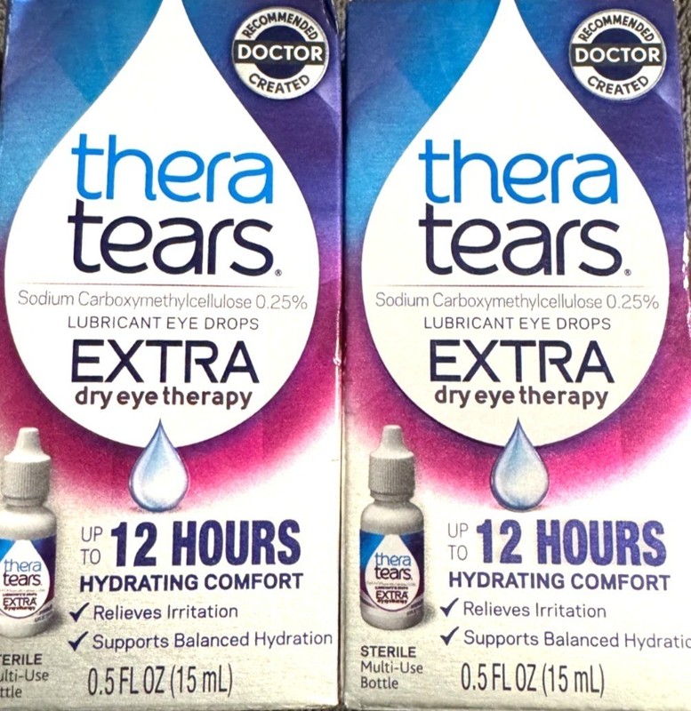 (2)Thera Tears EXTRA Dry Eye Therapy Lubricant Drops 15mlx2 EXP 2/2027