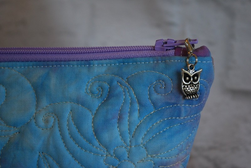 Hand Dyed Quilted Cosmetic Bag, Blue, Pink, Purple, Flowers gallery