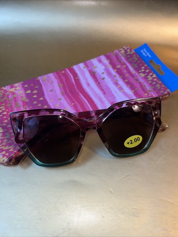 TAHARI SUNGLASS 🕶️READERS in +2.00 Green fade Tortoise Top w/ POUCH❣️❣️ gallery