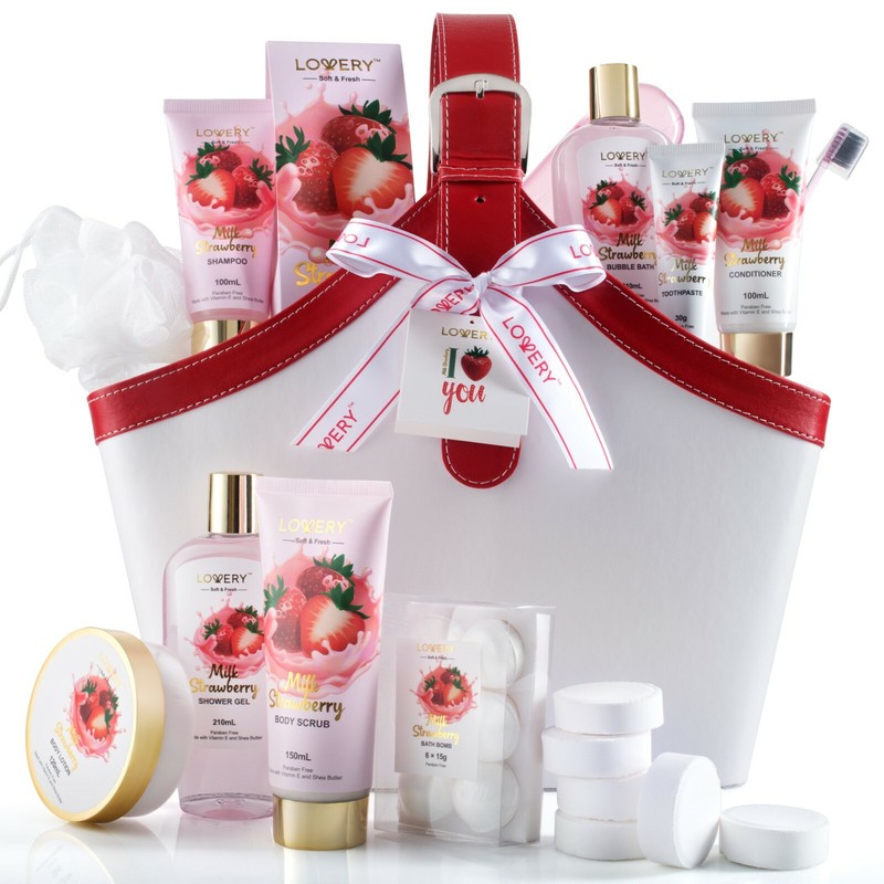 Home Spa Kit Gift Set – Strawberry Milk Scented Luxury Bath Set – 25 pcs