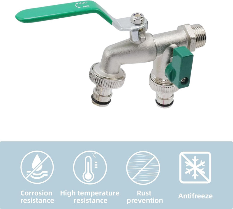 Outdoor Double Taps Water Faucet,1/2 Inch NPT Garden Hose Splitter 2 Way Wall Mo gallery