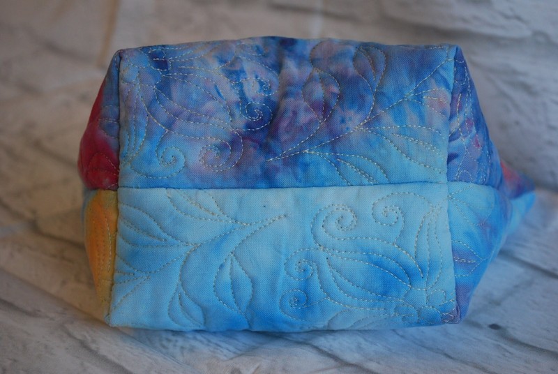 Hand Dyed Quilted Cosmetic Bag, Blue, Pink, Purple, Flowers gallery