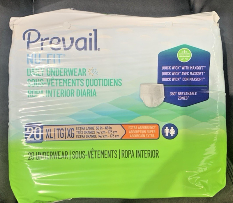 Prevail Per-Fit Daily Protective Underwear Unisex Diaper – XL – 4 bags of 20