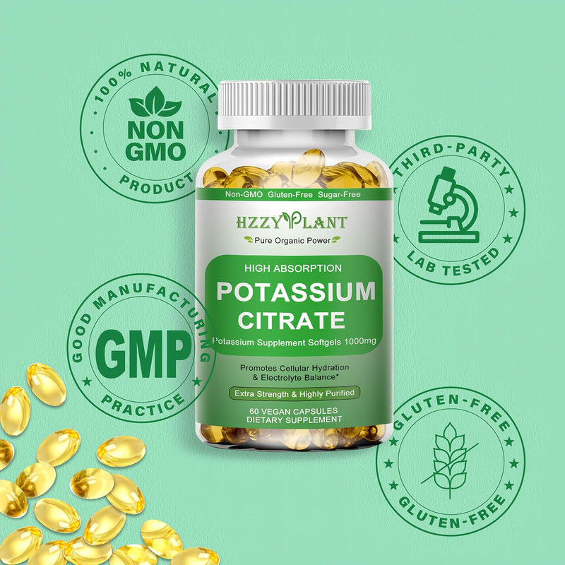 Potassium Supplement Softgels, High Absorption Potassium Citrate 1000Mg for Musc gallery
