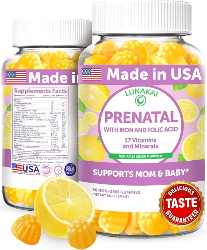 Lunakai Prenatal 60 Gummies with Iron Folic Acid Vitamin Mom & Baby Lemon Flavor