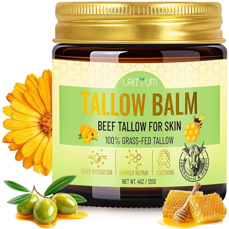 Grass Fed Beef Tallow Honey Balm Face Body Moisturizer 4oz Organic