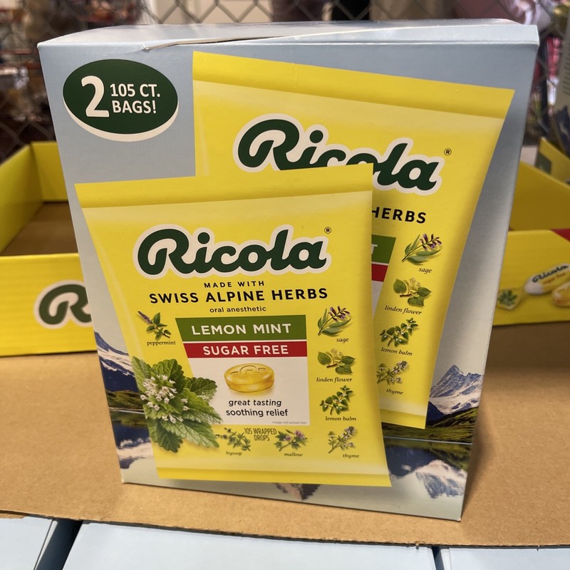 Ricola Lemon Mint Herb Throat Drops – 105 Drops (Pack of 2)