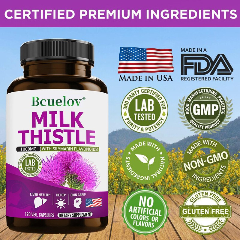 Milk Thistle (Silymarin) Extract 1000 mg liver cleanser liver detox cardio