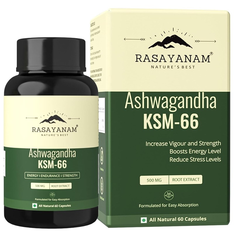 Rasayanam Ashwagandha KSM-66 (500 mg) 60 Vegetarian Capsules Free Shipping