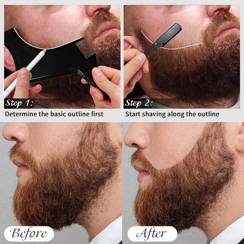 Beard Shaper Tool Set - Beard Straightener, Template Guide, Razor, Comb & Scisso gallery