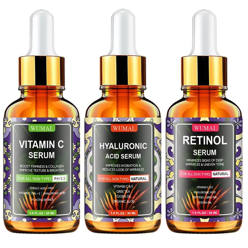 Wumal 3 Pack Face Serum Set – Includes Vitamin C, Retinol 1 Fl Oz (Pack of 3)