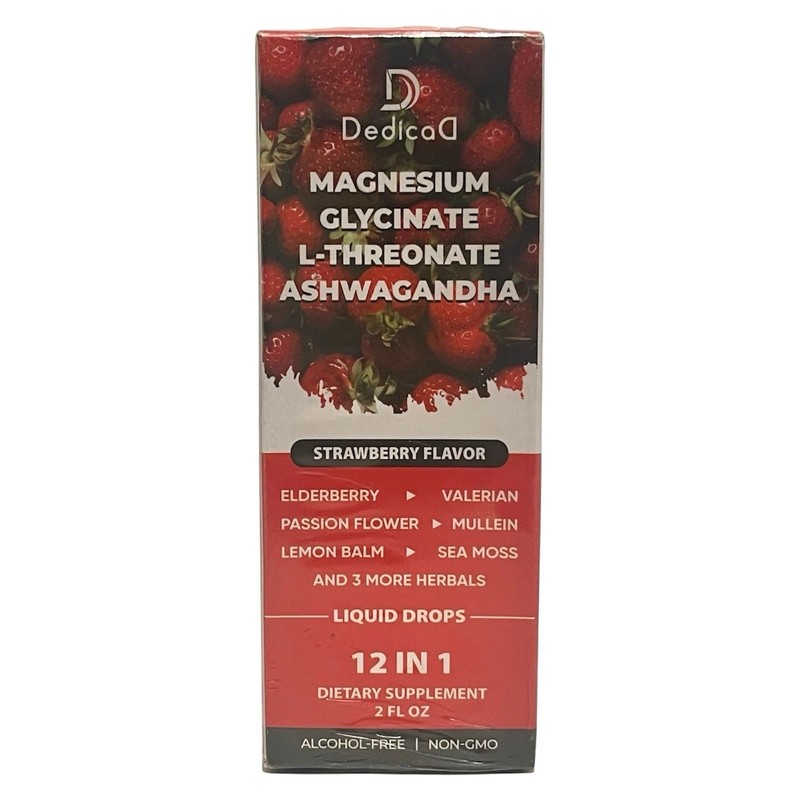 DEDICAD 12 in 1 Magnesium Glycinate Ashwagandha Liquid Drops 2 oz Exp: 9/27