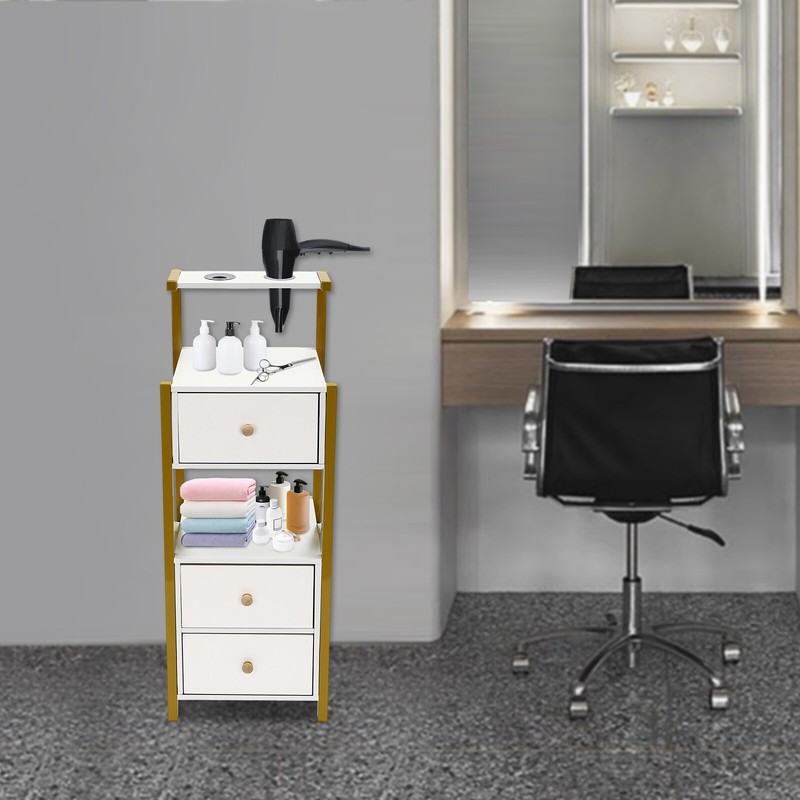 3 Drawer Beauty Salon Station White Golden Steel MDF Floor Standing 34*30*90cm gallery