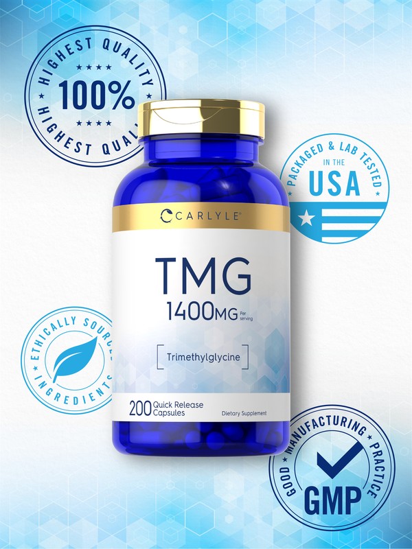 TMG Supplement 1400mg | 200 Caplets | Trimethylglycine | Non-GMO | by Carlyle gallery