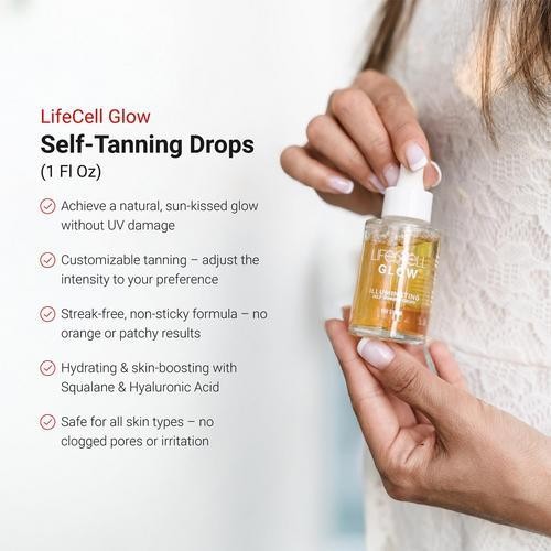 Lifecell Glow Self-Tanning Drops Face Body DHA Sunless Tanner Hydrating, 1 Fl Oz gallery