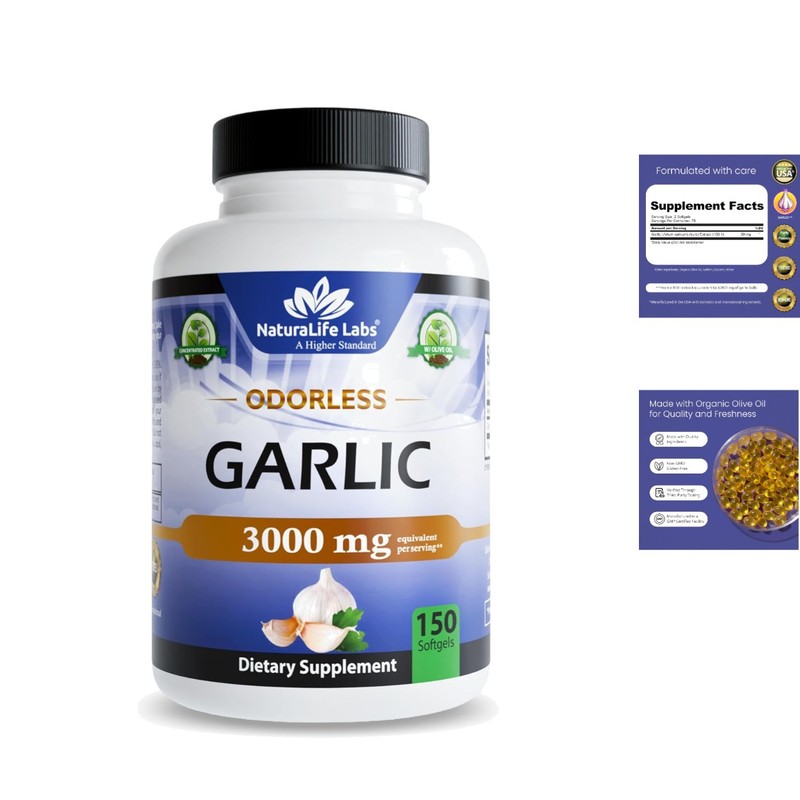 Odorless Garlic Softgels – 3,000 mg per Serving for Immune Support (150 Count)