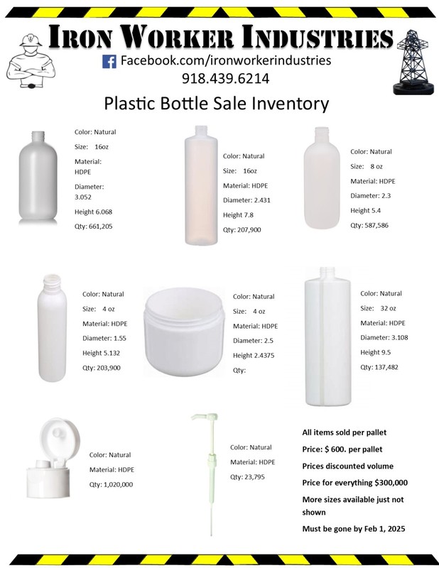 Variety plastic bottles with caps sold per pallet